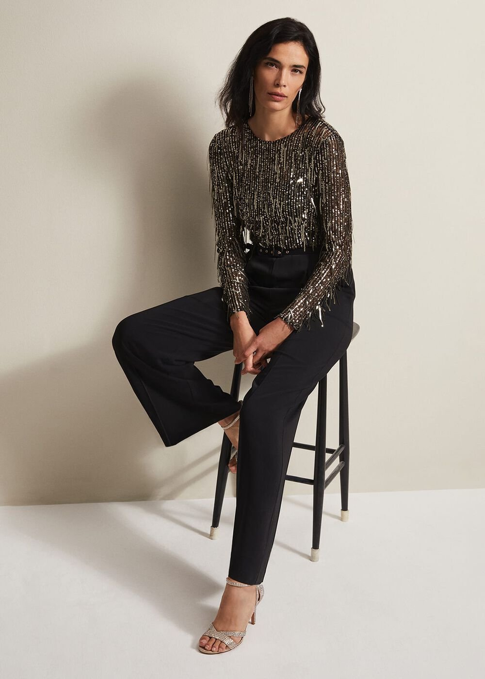 Mariah Sequin Fringe Wide Leg Jumpsuit Black