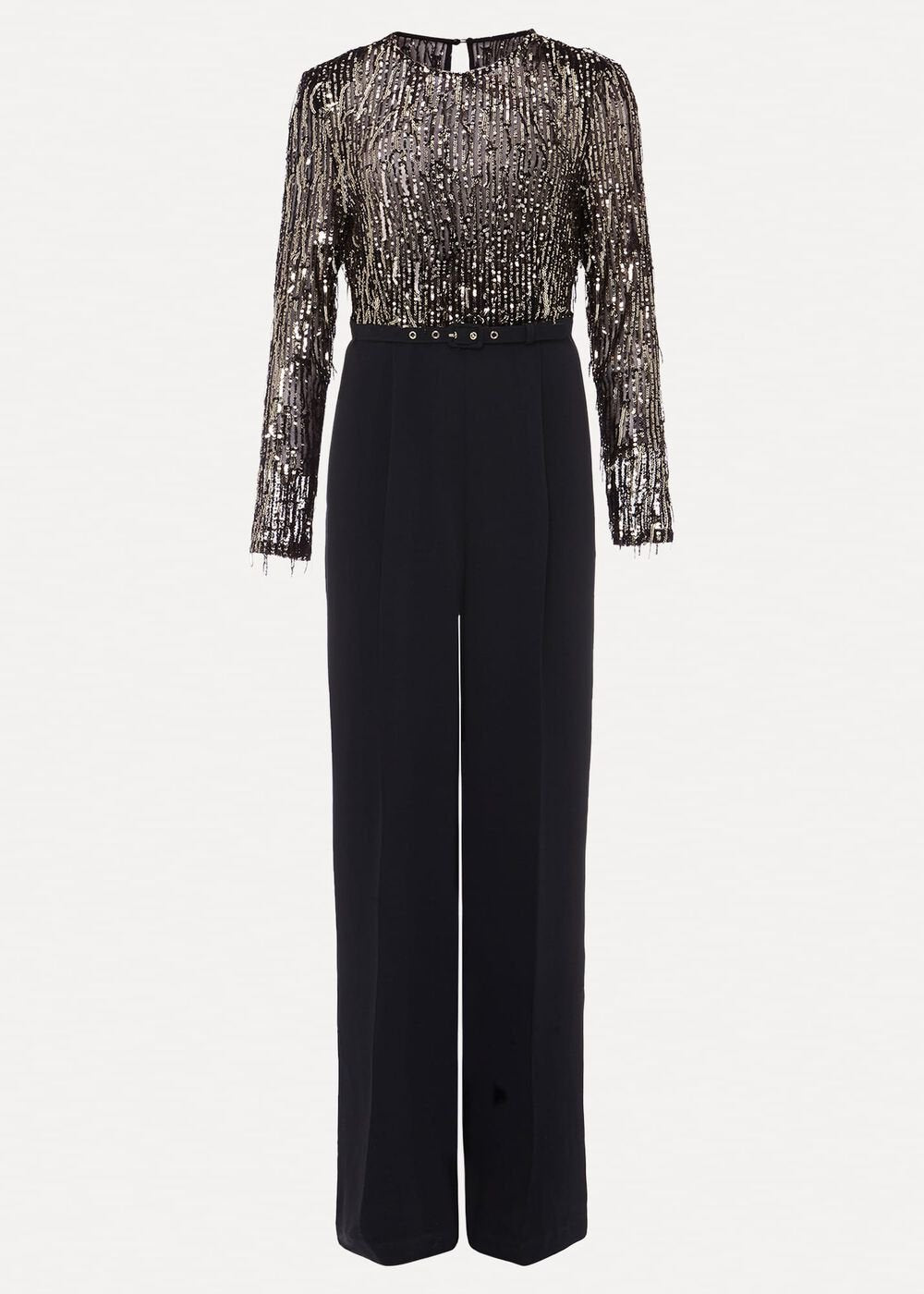 Mariah Sequin Fringe Wide Leg Jumpsuit Black