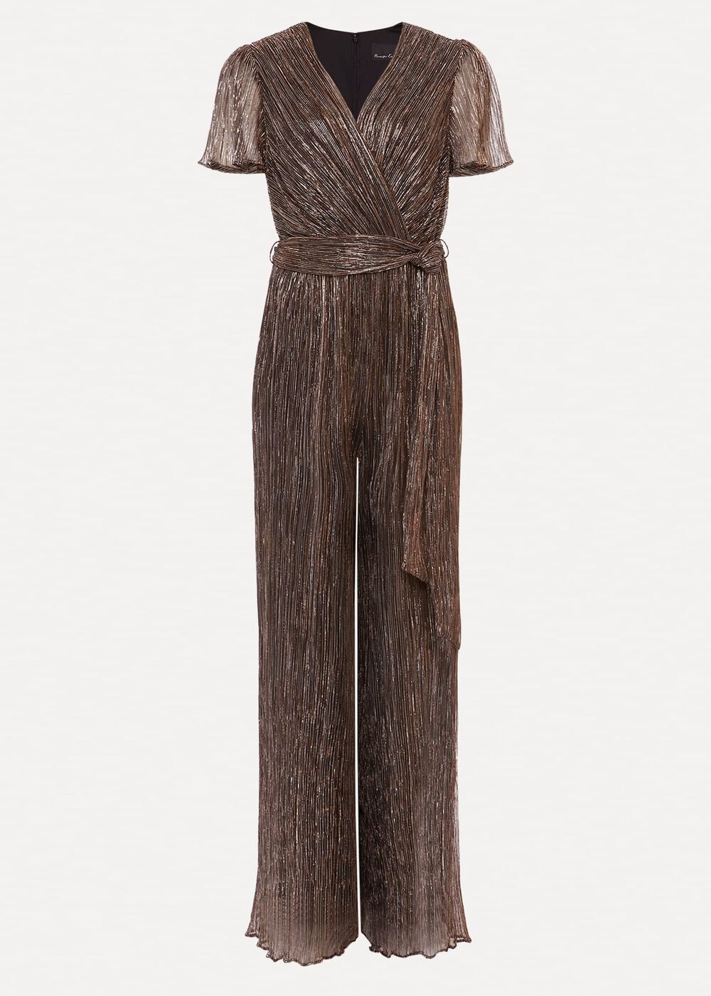 Stella Bronze Plisse Wide Leg Jumpsuit Metallic