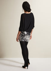 Becca Silver Sequin Batwing Mini Dress Black/Multi