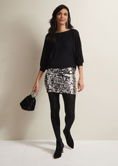 Becca Silver Sequin Batwing Mini Dress Black/Multi