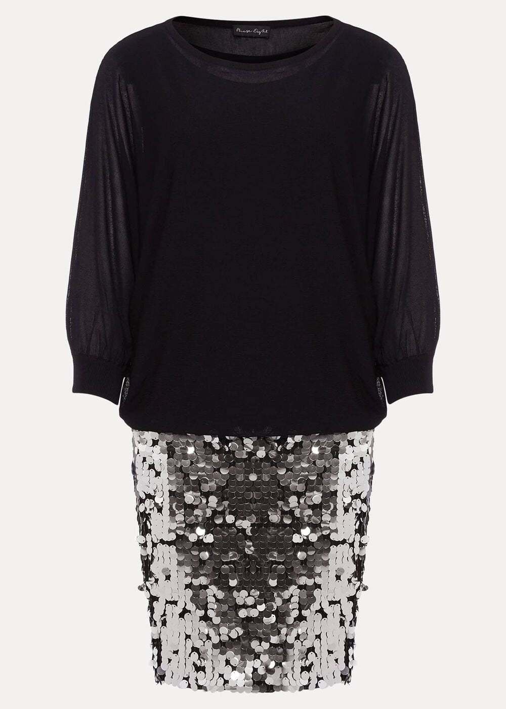 Becca Silver Sequin Batwing Mini Dress Black/Multi