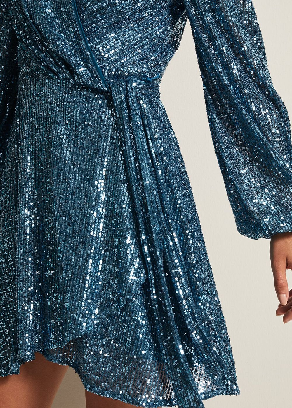 Carissa Teal Sequin Wrap Mini Dress Teal