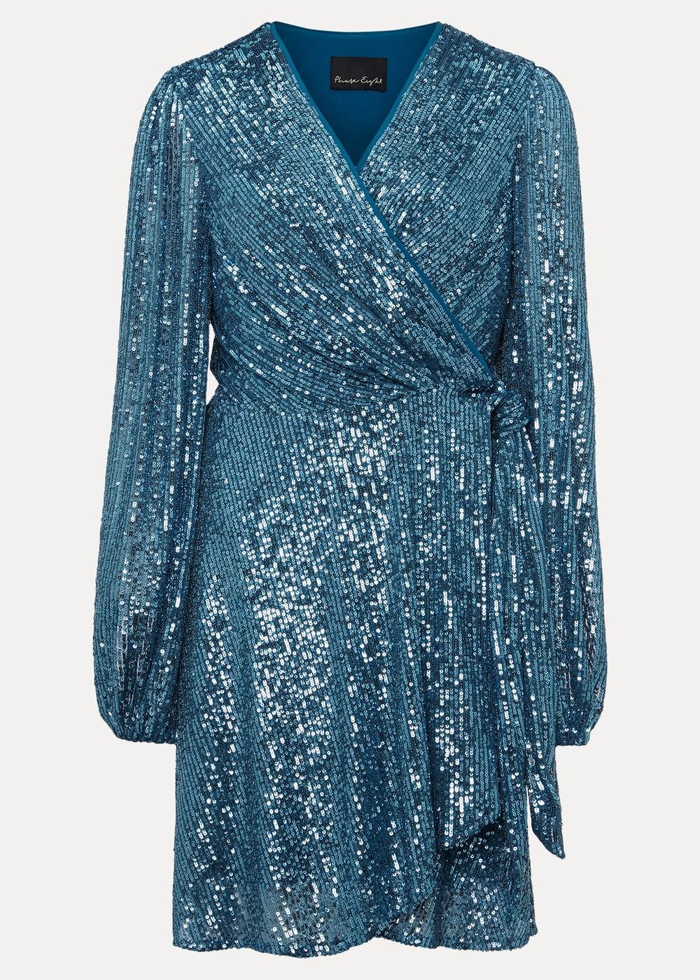 Carissa Teal Sequin Wrap Mini Dress Teal