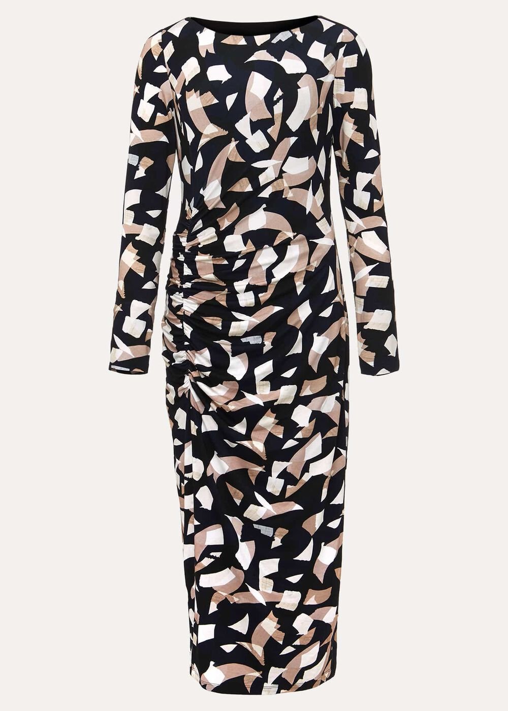 Jordana Geo Ruched Midi Dress Navy