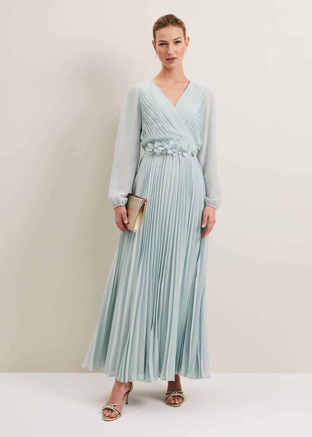 Alecia Pleat Maxi Dress Pale Blue