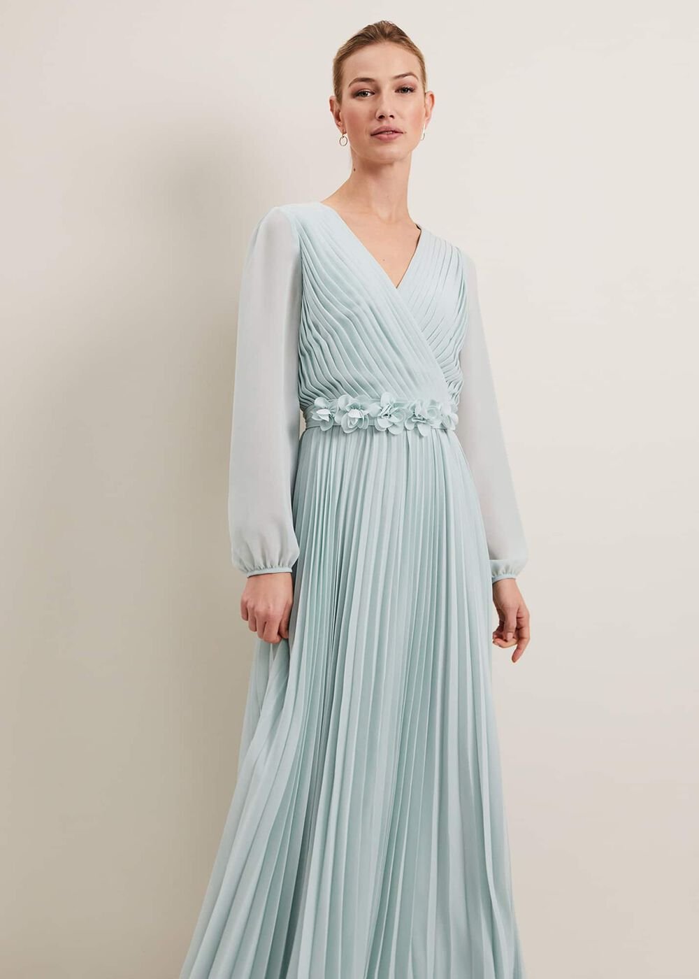 Alecia Pleat Maxi Dress Pale Blue