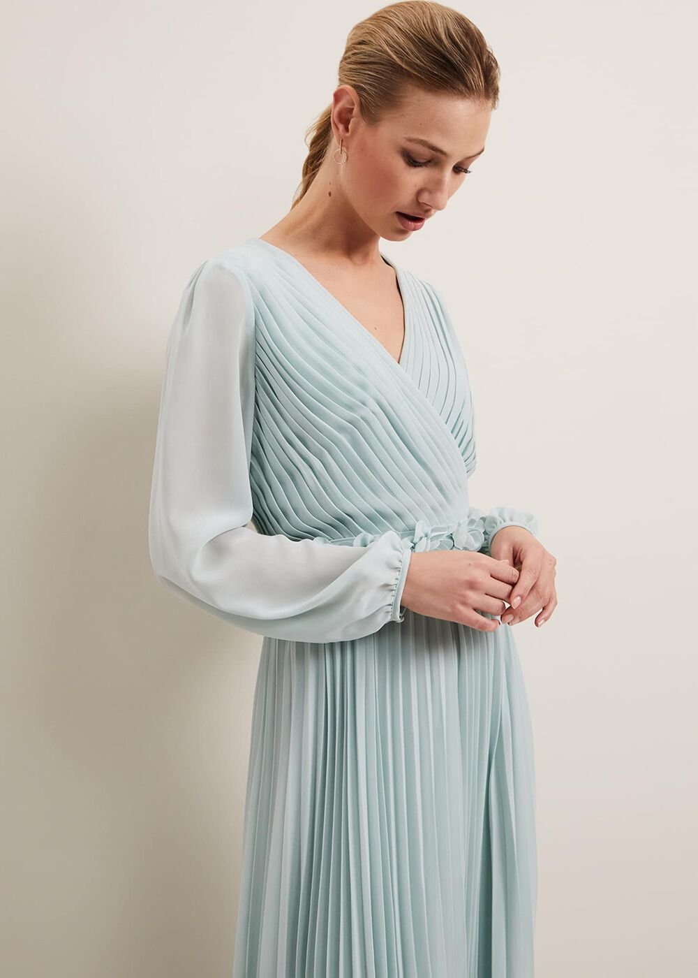Alecia Pleat Maxi Dress Pale Blue