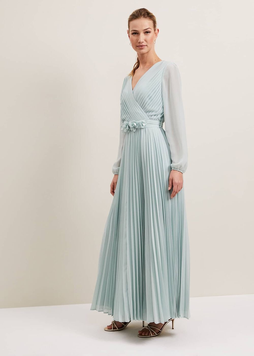 Alecia Pleat Maxi Dress Pale Blue