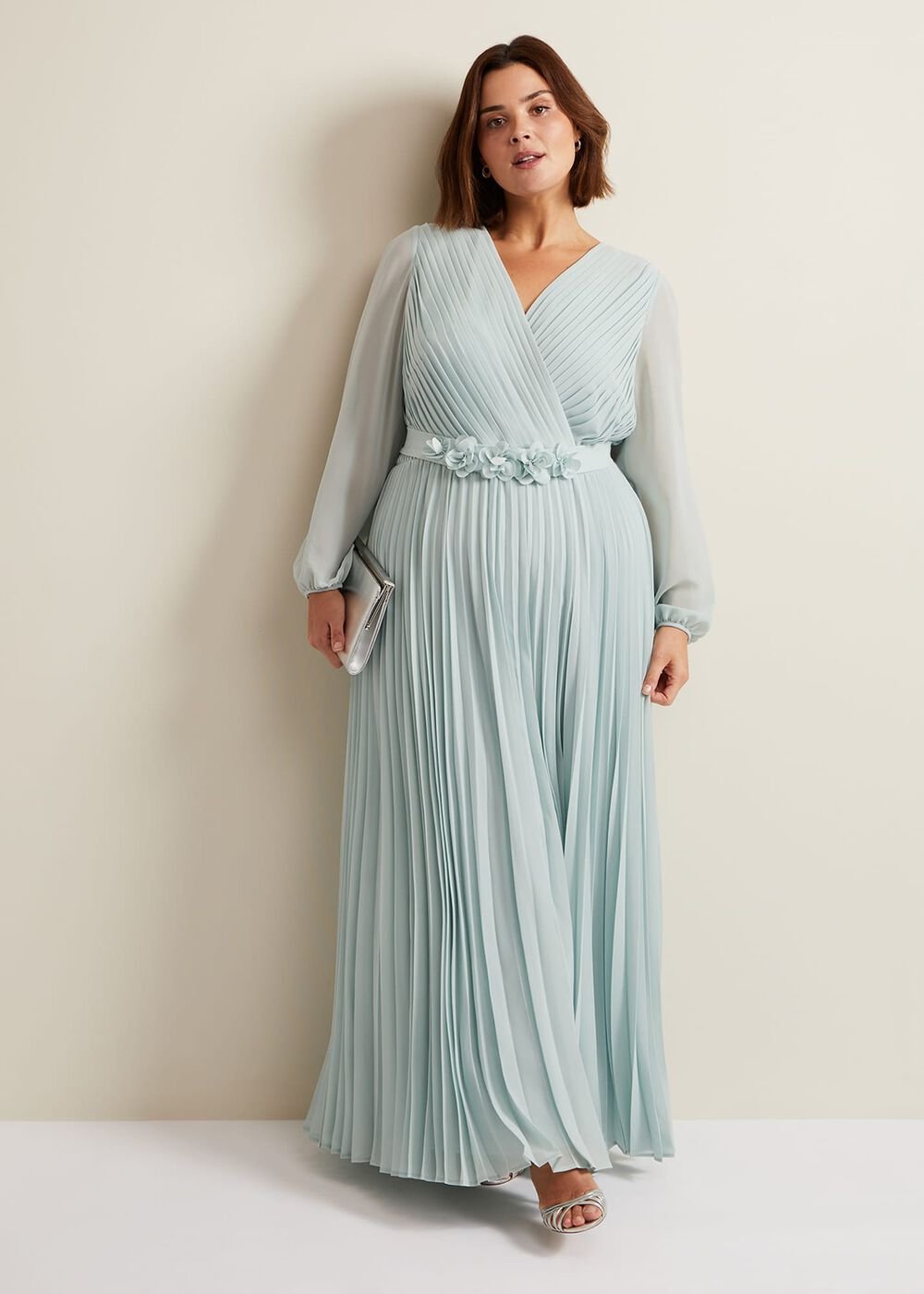 Alecia Pleat Maxi Dress Pale Blue