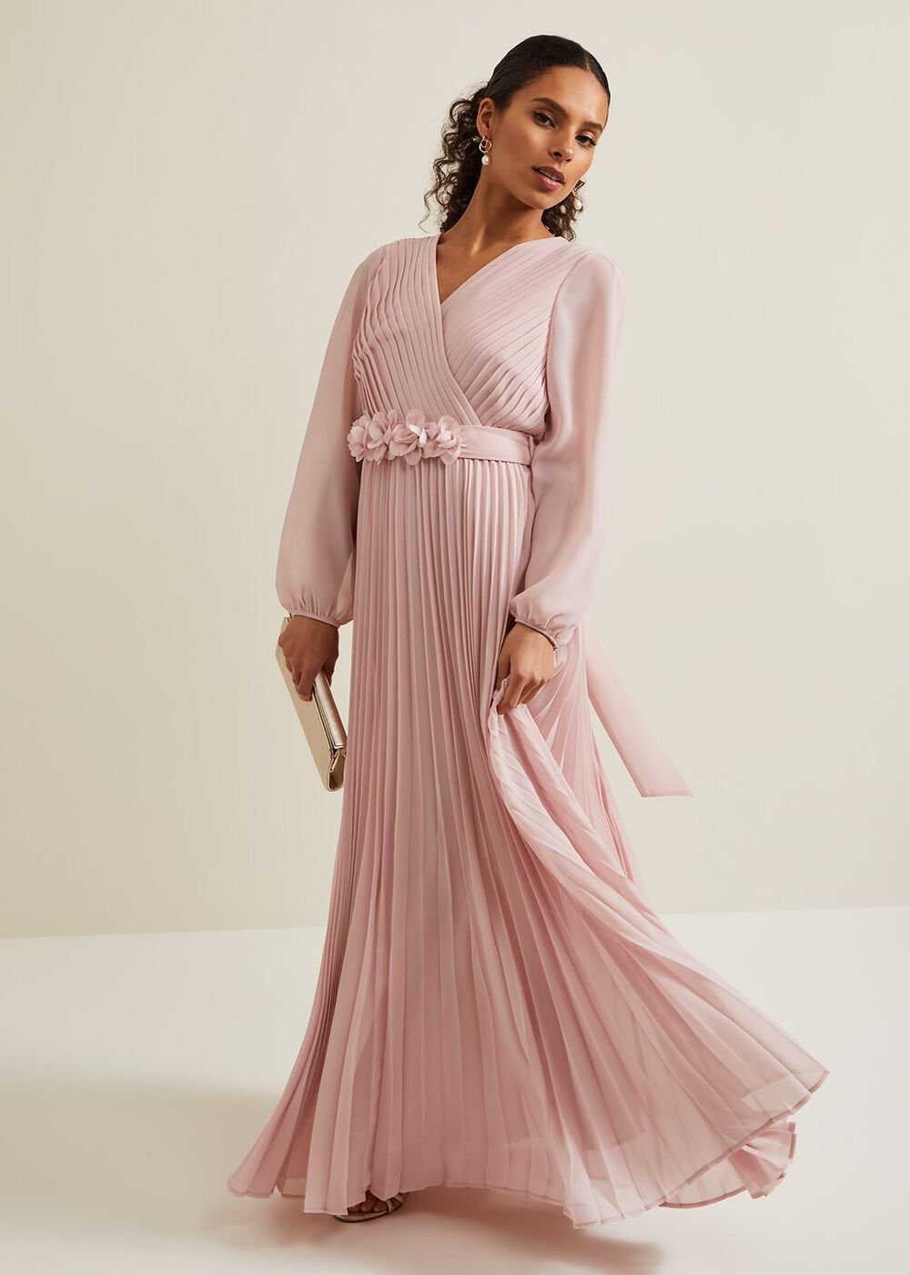 Petite Alecia Pleated Maxi Dress Antique Rose