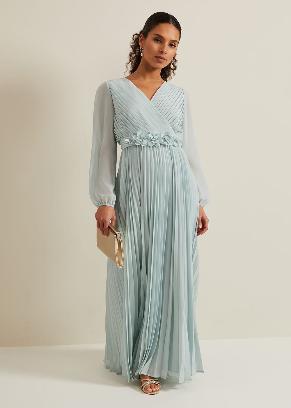 Petite Alecia Pleated Maxi Dress Pale Blue
