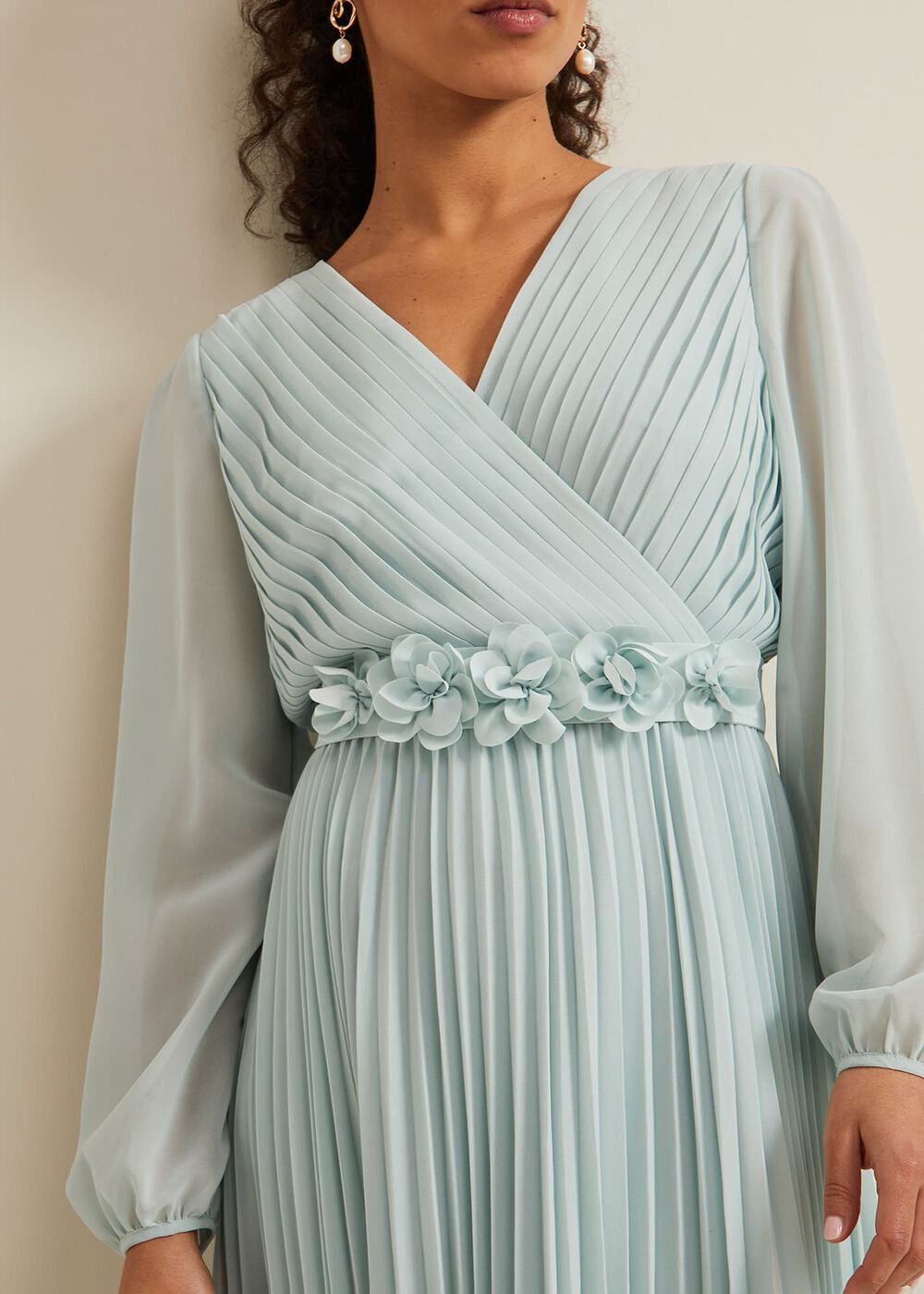 Petite Alecia Pleated Maxi Dress Pale Blue