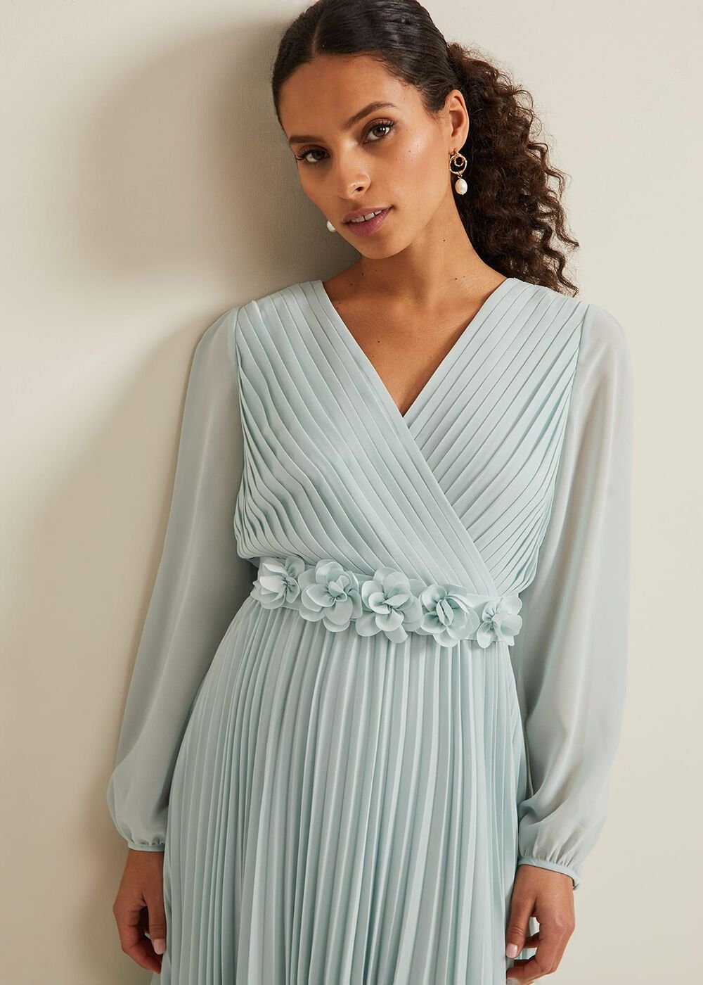 Petite Alecia Pleated Maxi Dress Pale Blue