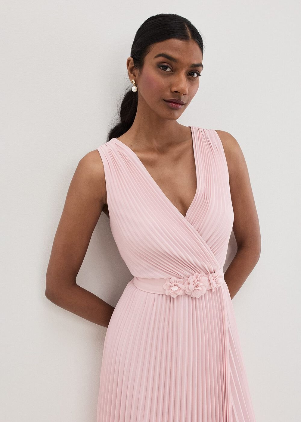 Cressida Pleated Midi Dress Antique Rose