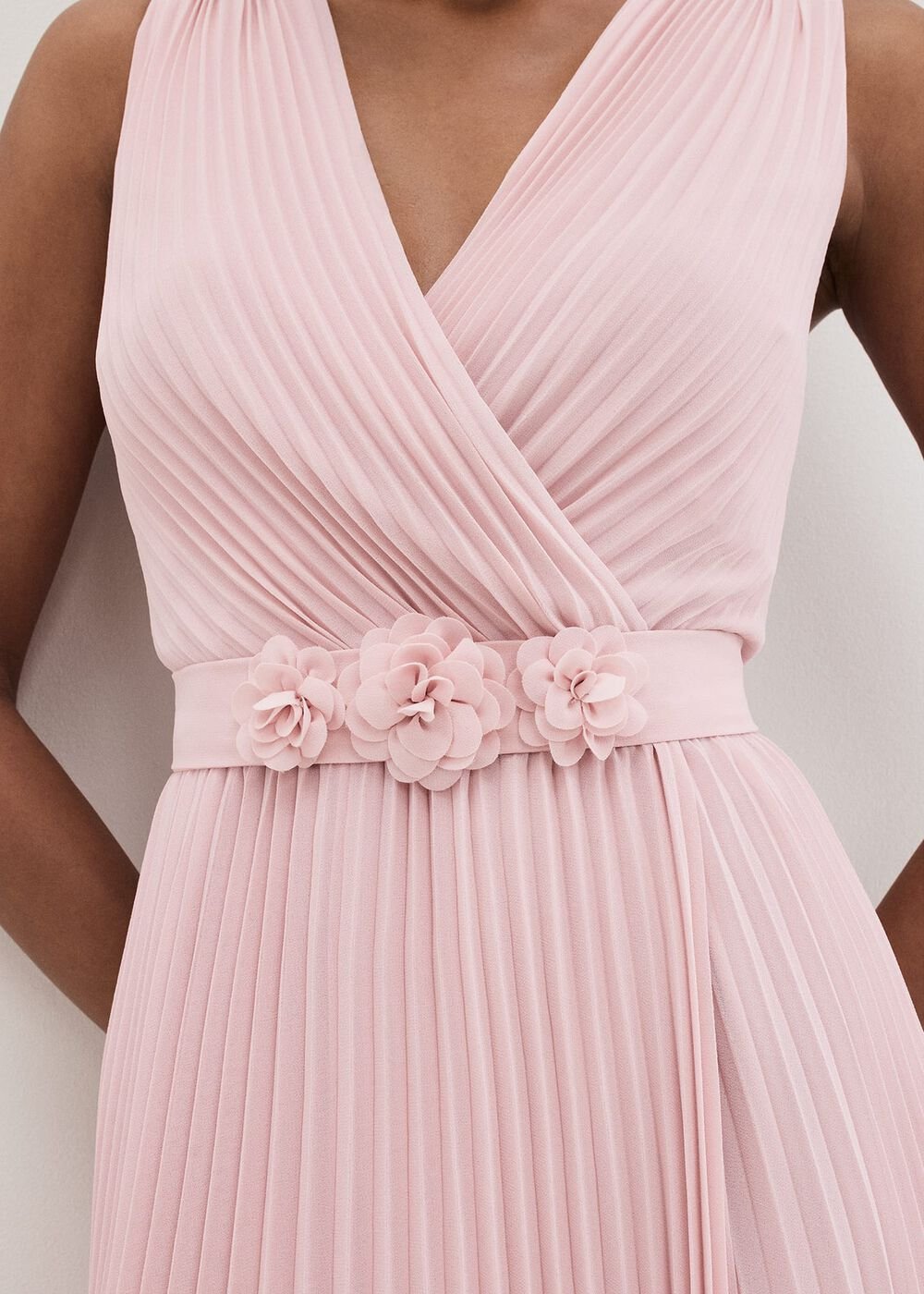 Cressida Pleated Midi Dress Antique Rose