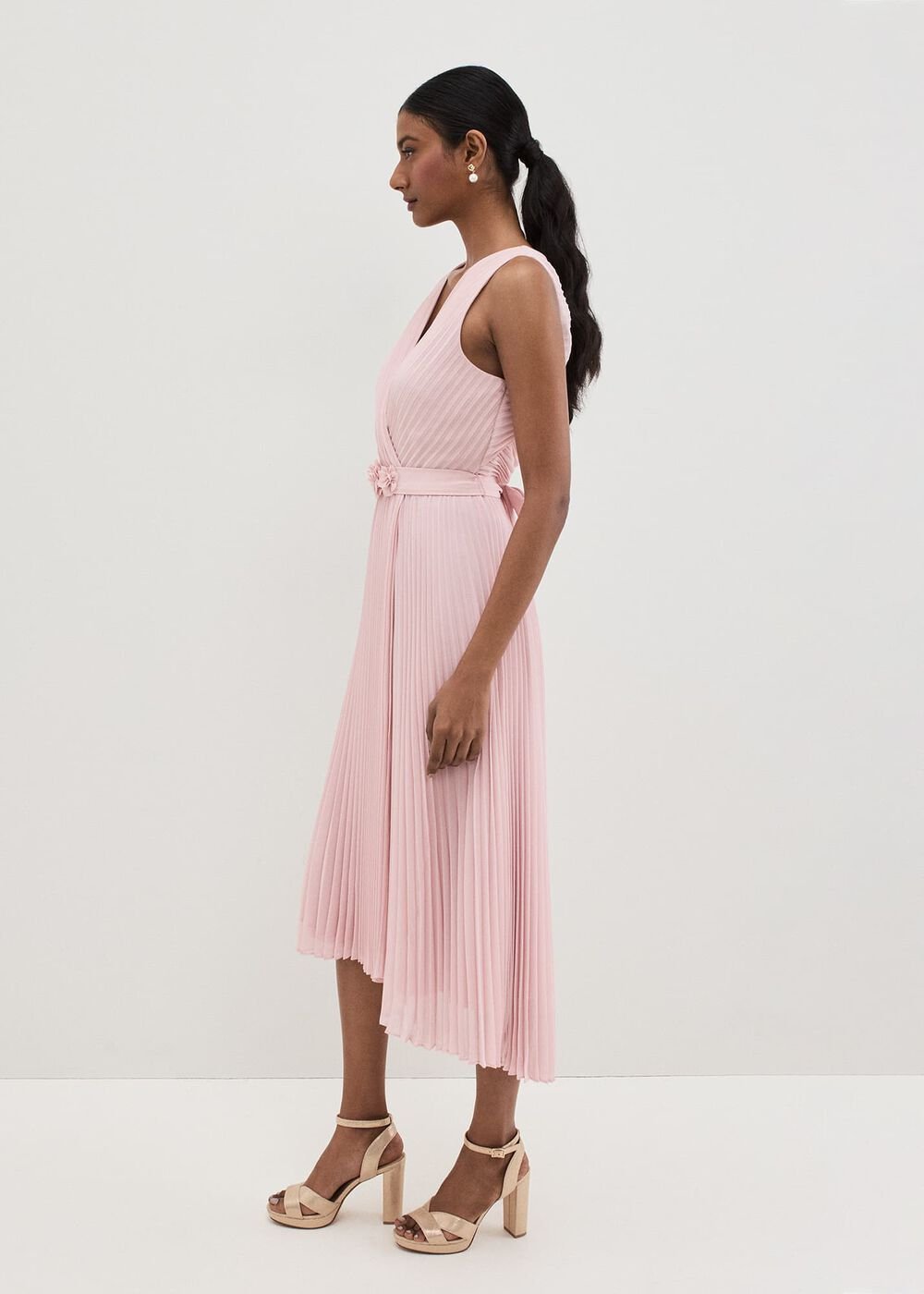 Cressida Pleated Midi Dress Antique Rose