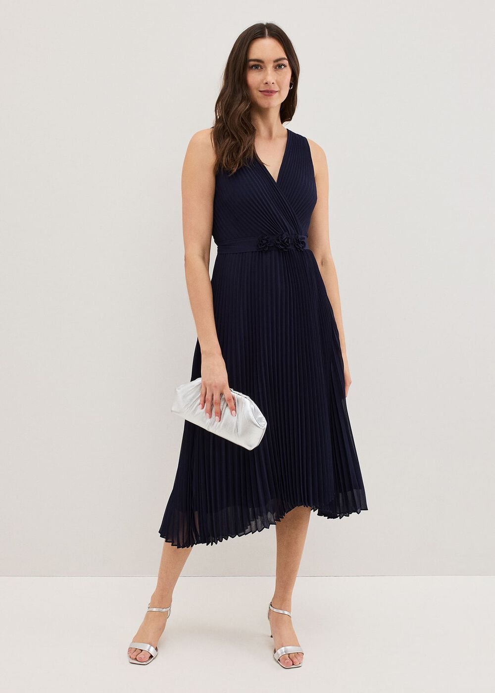 Cressida Pleated Midi Dress Navy