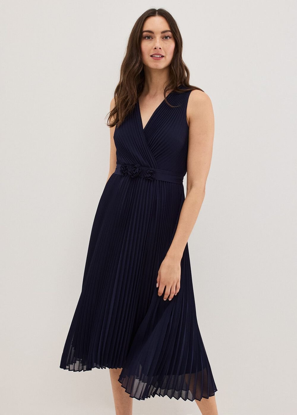 Cressida Pleated Midi Dress Navy