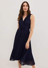 Cressida Pleated Midi Dress Navy