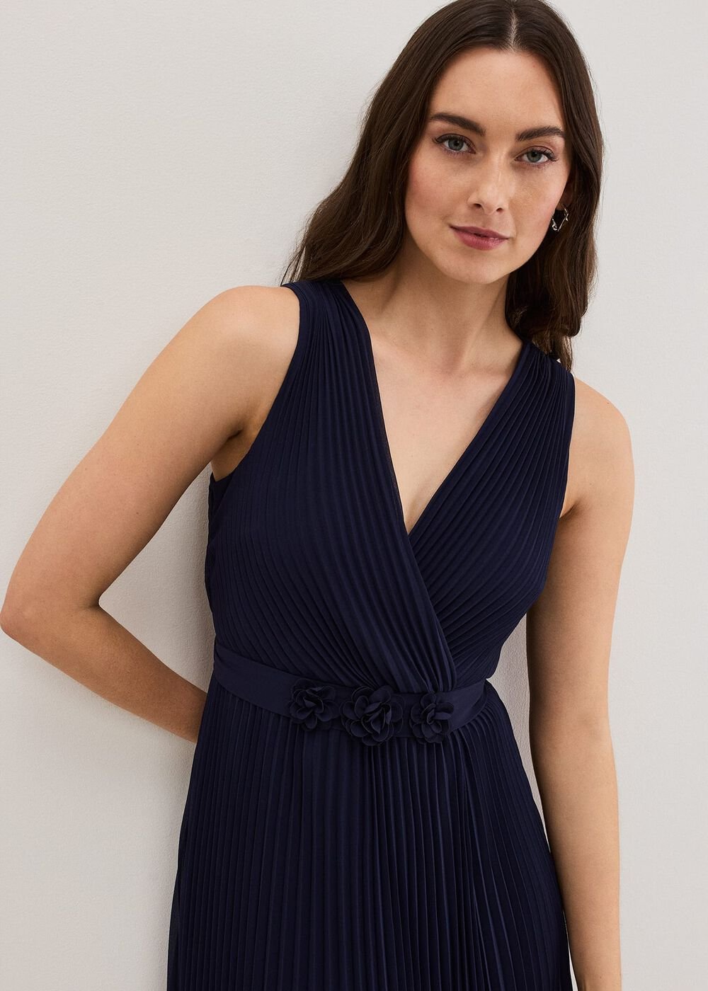 Cressida Pleated Midi Dress Navy