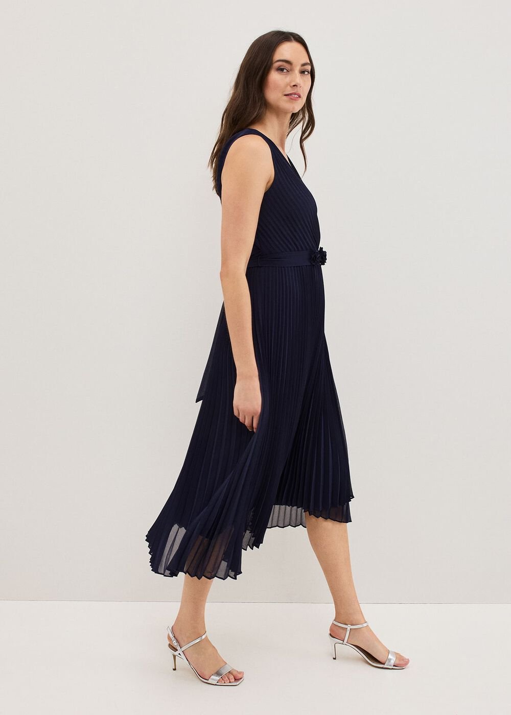 Cressida Pleated Midi Dress Navy