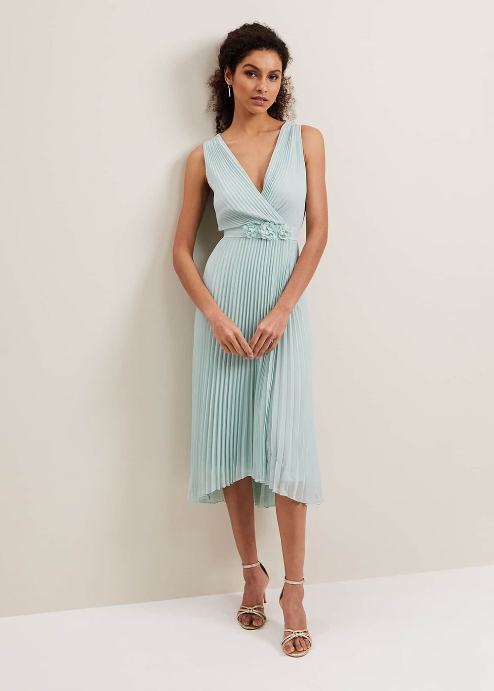 Cressida Pleated Midi Dress Pale Blue