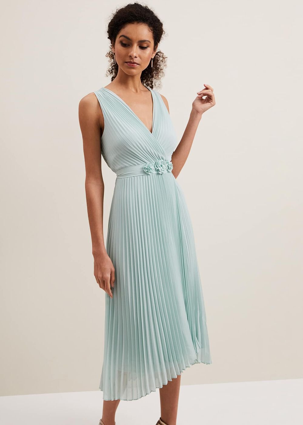 Cressida Pleated Midi Dress Pale Blue