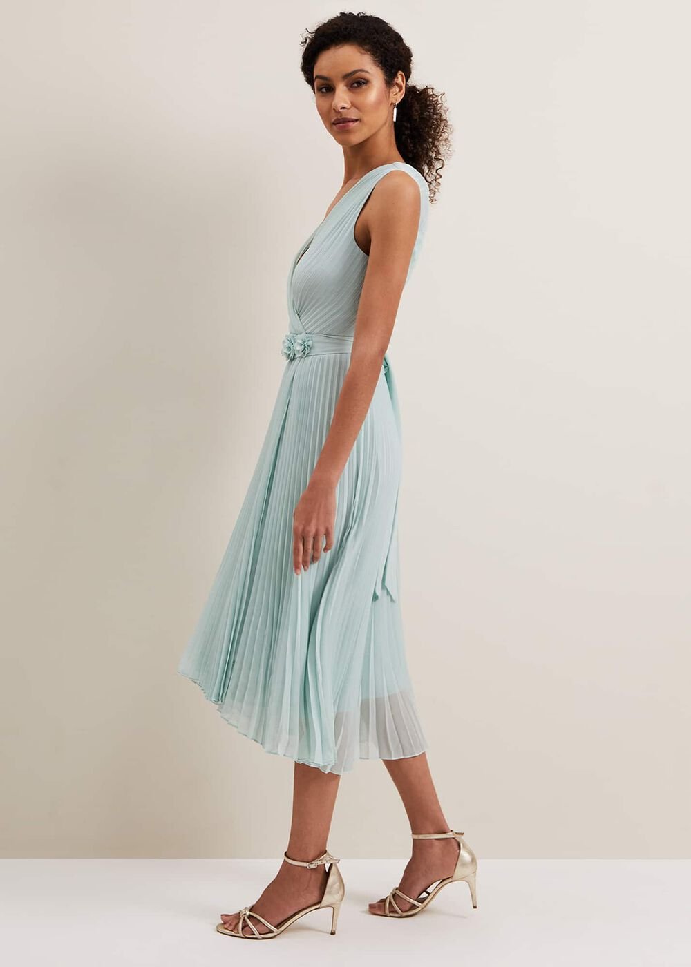 Cressida Pleated Midi Dress Pale Blue