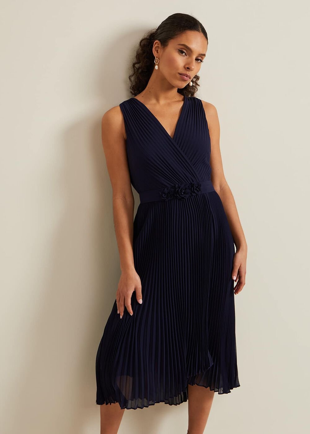 Petite Cressida Pleat Maxi Dress Navy