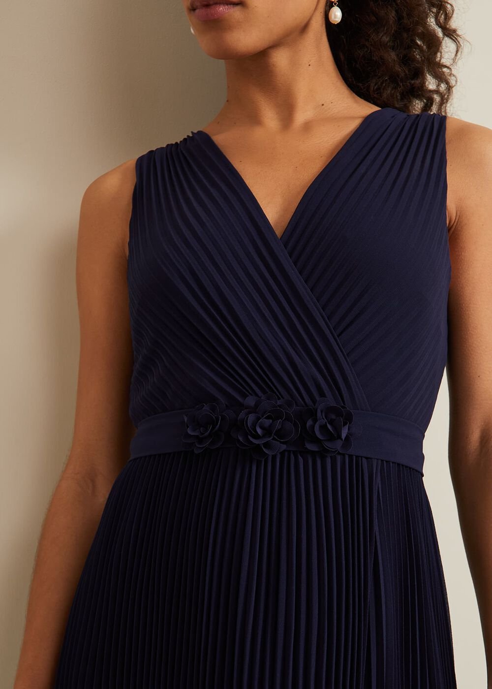 Petite Cressida Pleat Maxi Dress Navy
