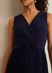 Petite Cressida Pleat Maxi Dress Navy