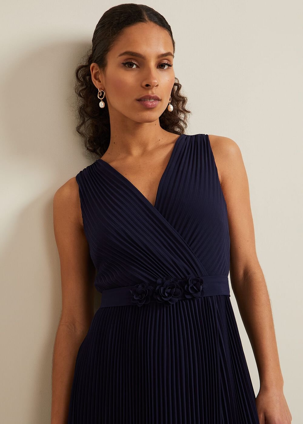 Petite Cressida Pleat Maxi Dress Navy