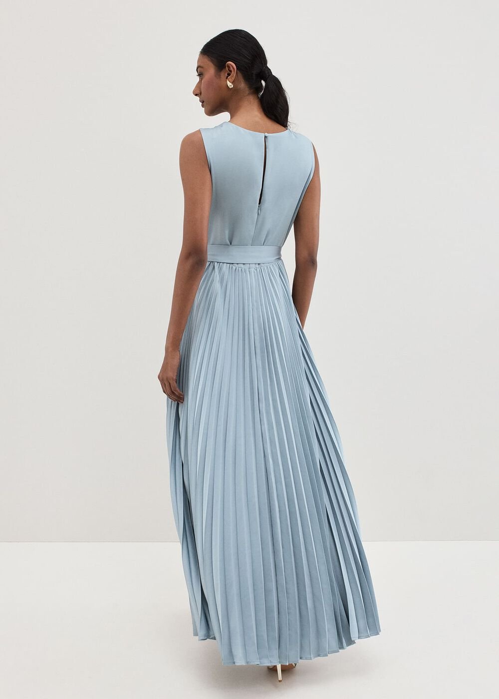 Bonnie Pleat Wrap Satin Maxi Dress Light Green