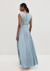 Bonnie Pleat Wrap Satin Maxi Dress Light Green