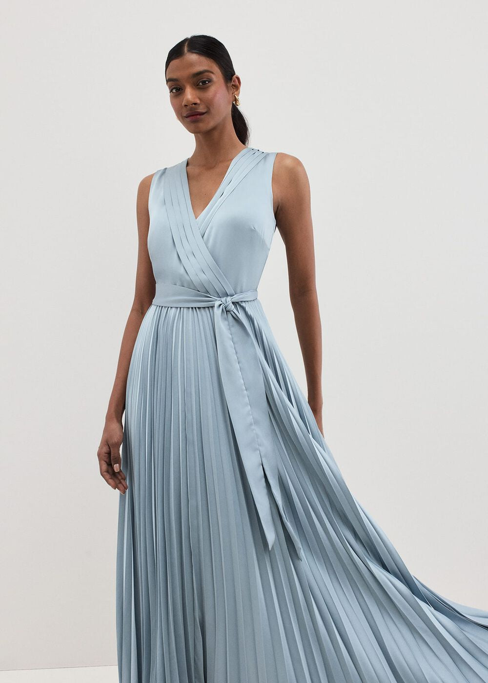 Bonnie Pleat Wrap Satin Maxi Dress Light Green