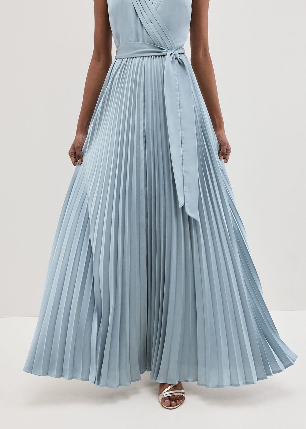 Bonnie Pleat Wrap Satin Maxi Dress Light Green
