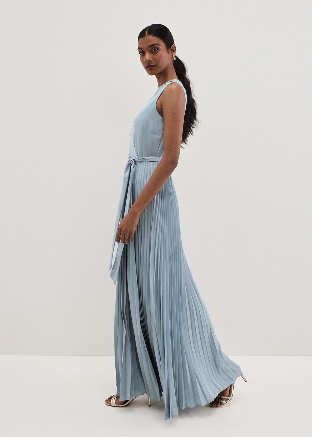 Bonnie Pleat Wrap Satin Maxi Dress Light Green