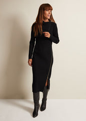 Hartley Zip Ribbed Column Dress Black