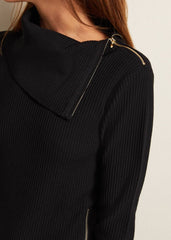 Hartley Zip Ribbed Column Dress Black