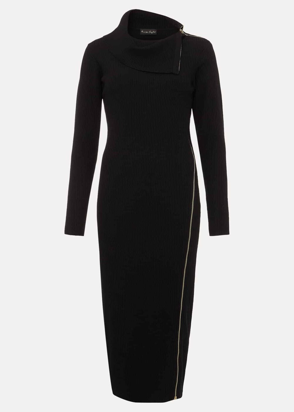 Hartley Zip Ribbed Column Dress Black