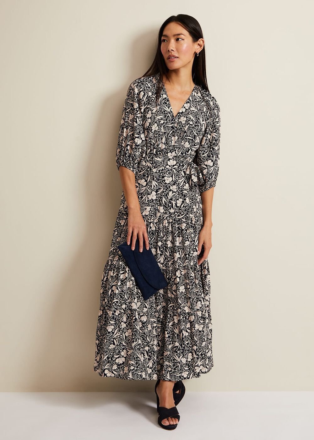 Kezia Floral Wrap Midi Dress Multi-Coloured
