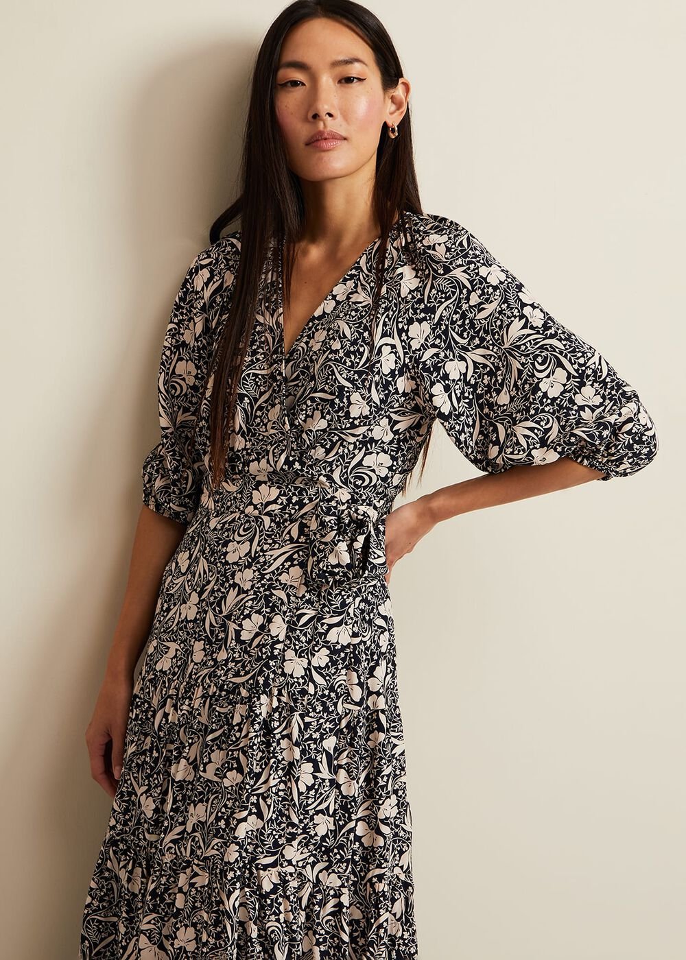 Kezia Floral Wrap Midi Dress Multi-Coloured