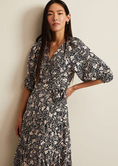 Kezia Floral Wrap Midi Dress Multi-Coloured