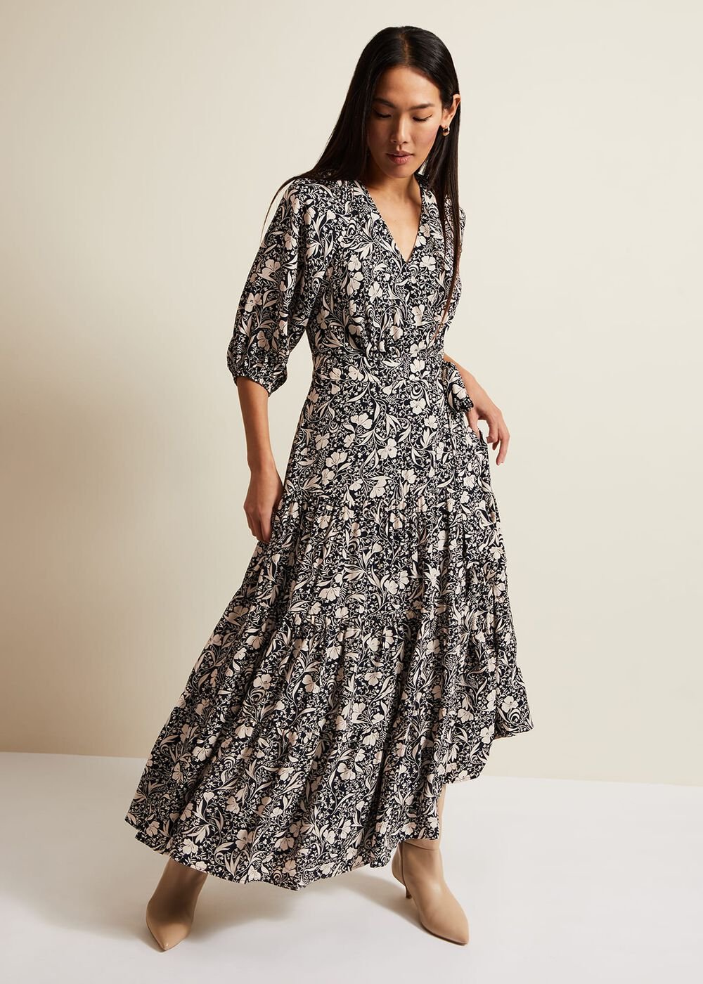 Kezia Floral Wrap Midi Dress Multi-Coloured