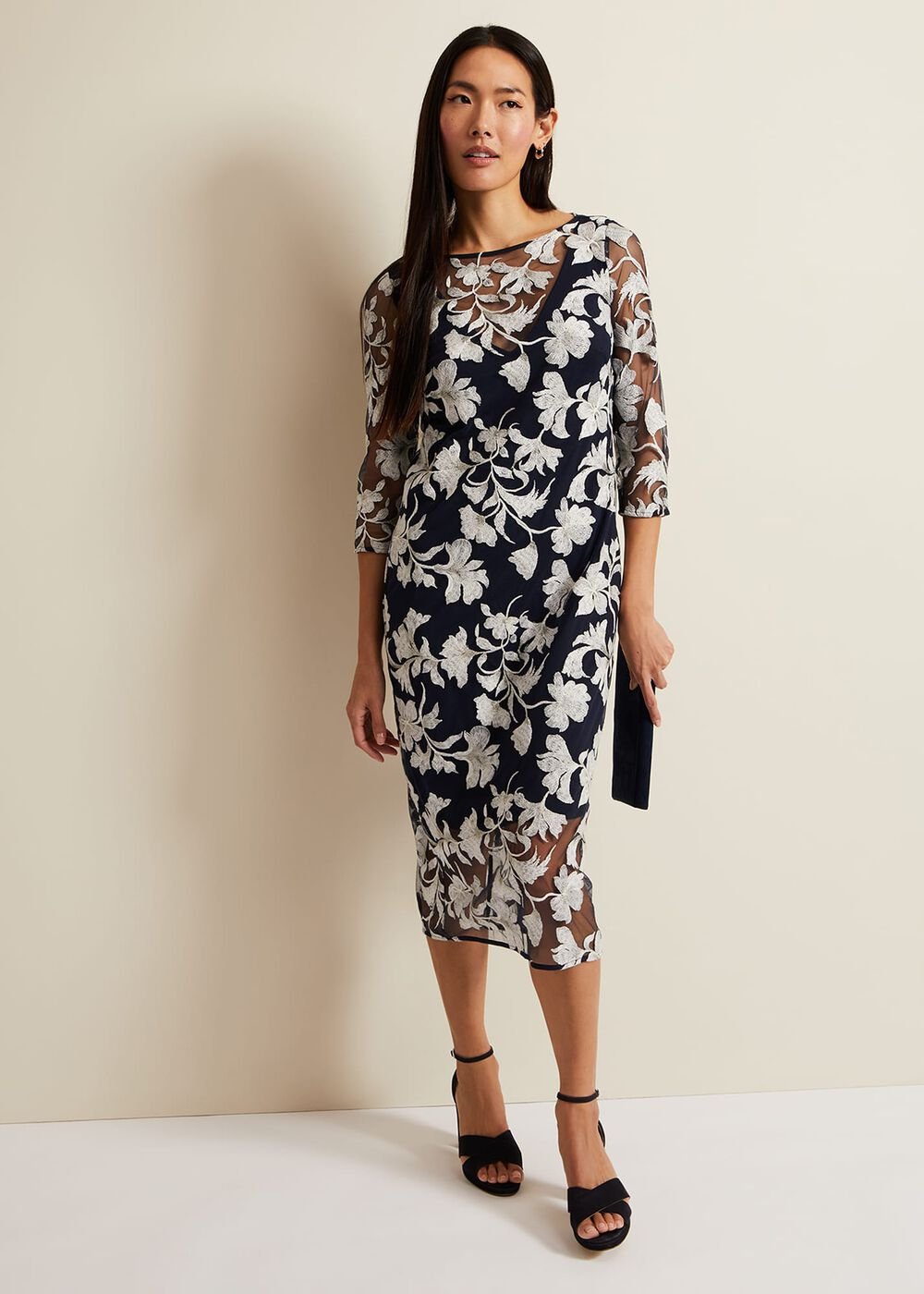 Irina Floral Mesh Midi Dress Multi-Coloured