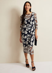 Irina Floral Mesh Midi Dress Multi-Coloured