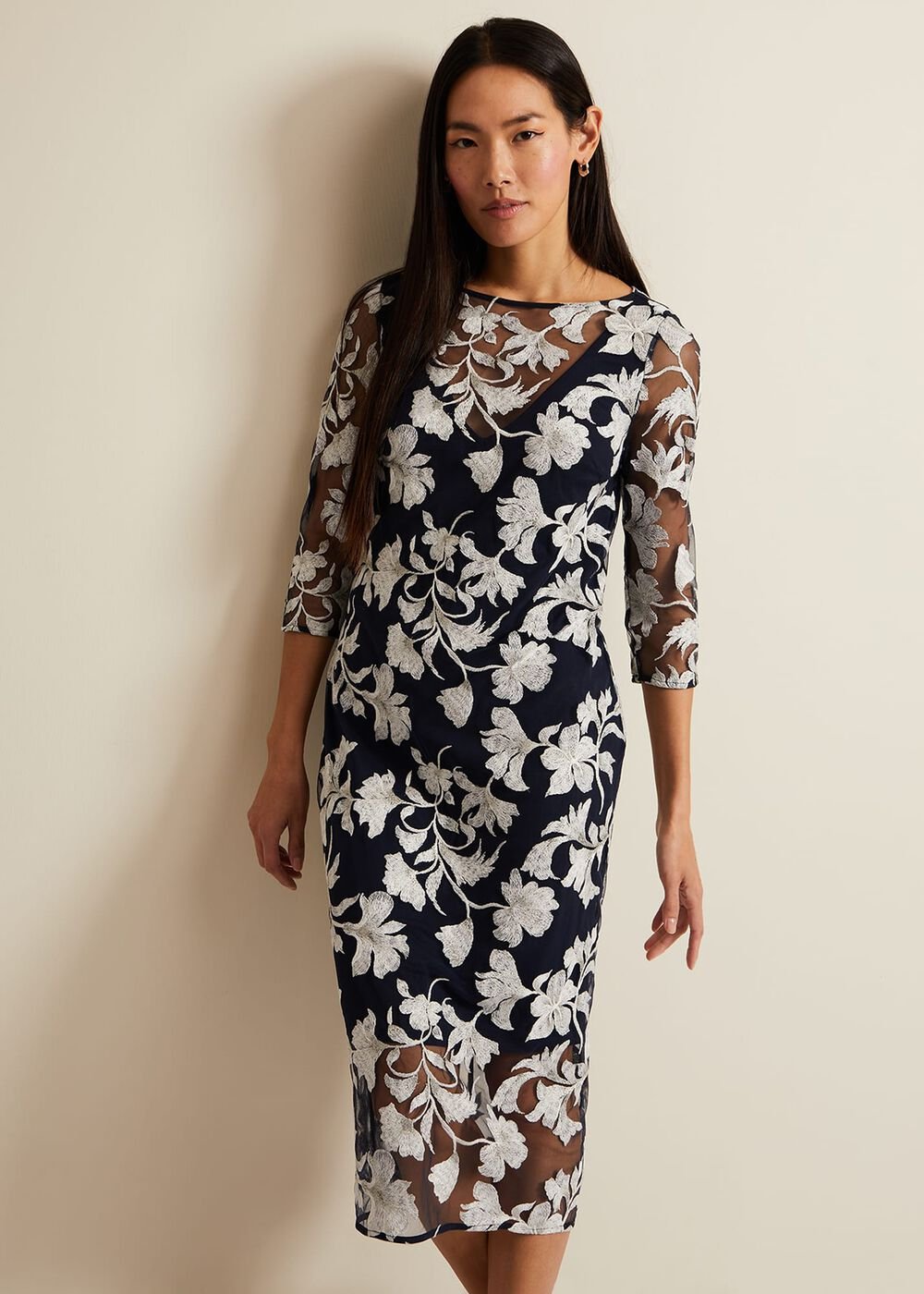 Irina Floral Mesh Midi Dress Multi-Coloured