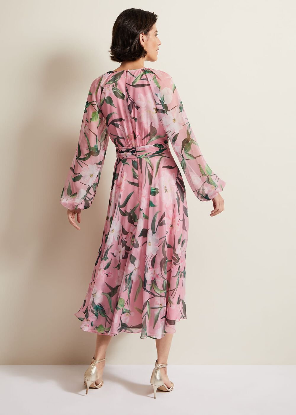 Lina Printed Long Sleeve Midi Dress Multi-Coloured