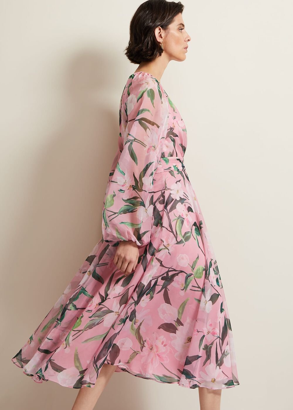 Lina Printed Long Sleeve Midi Dress Multi-Coloured
